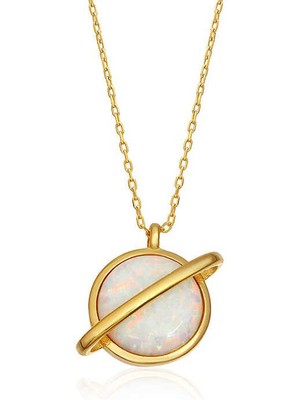 Katre46 925 Ayar Gümüş Opal Taşlı Gezegen Bayan Gümüş Kolye