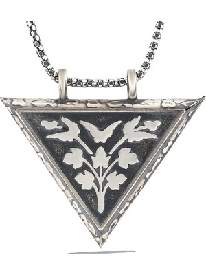 Katre46 925 Ayar Gümüş Üçgen Içi Açılabilen Çiçek Muskalık Gümüş Kolye