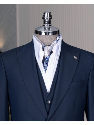 Italyan Stil Slim Fit Sivri Yaka Ceket Yelek Pantolon Takım Elbise Lacivert T15060