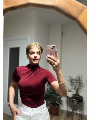 Hazelin Kadın Bordo Büzgü Detay Yarım Kol Sandy Bluz HZL25S-FRY121741