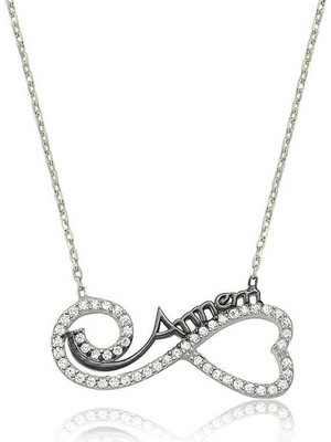 Katre46 925 Ayar Gümüş Kalpli Sonsuzluk Annem Gümüş Kolye