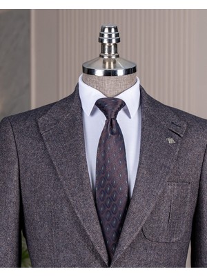 Italyan Stil Slim Fit Erkek Ceket Pantolon Kombin Takım Elbise Kahverengi T14680