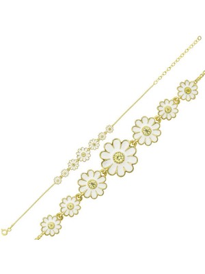 Katre46 925 Ayar Gümüş Gold Sıralı Papatya Bileklik