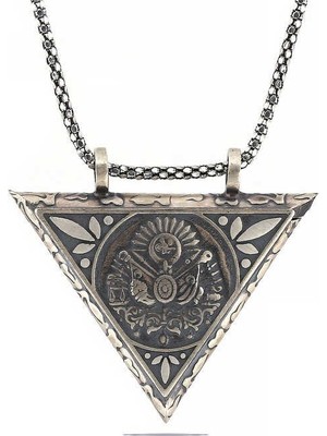 Katre46 925 Ayar Gümüş Üçgen Içi Açılabilen Osmanlı Arma Muskalık Gümüş Kolye