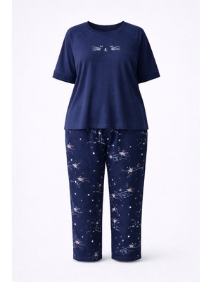 Hays Kadın Plus Size Pamuklu Kısa Kollu Uzun Pijama Takımı