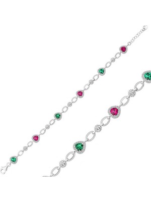 Katre46 925 Ayar Gümüş Renkli Kalpler Bileklik