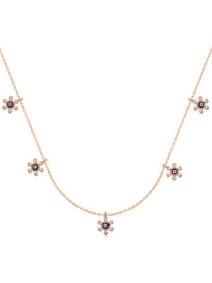 Katre46 925 Ayar Gümüş Çiçek Nazarlı Şans Kadın Gümüş Kolye