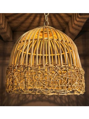 Büyük Boy Doğal Rattan Sarkıt Avize | El Yapımı Endonezya Aydınlatma | Bohem ve Rustik Tarz | 45X55 cm