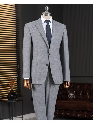 Italyan Stil Slim Fit Mono Yaka Ceket Pantolon Takım Elbise Lacivert T14368