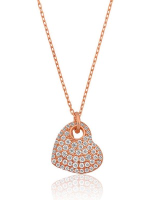 Katre46 Gümüş Rose Kalp Bayan Kolye