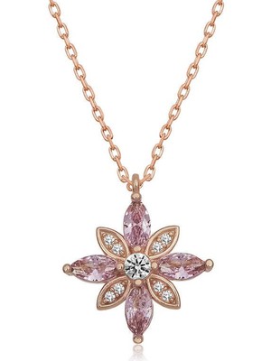 Katre46 925 Ayar Gümüş Pembe Taşlı Umut Çiçeği Gümüş Kolye