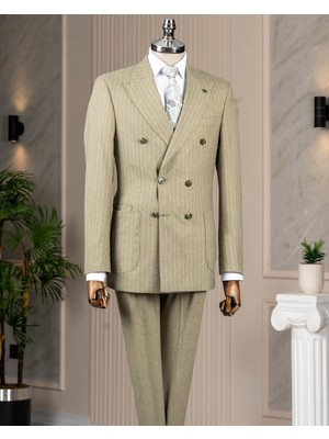Italyan Stil Kruvaze Ceket Pantolon Takım Elbise Yeşil T14091
