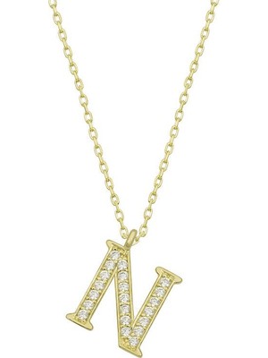 Katre46 925 Ayar Gümüş Gold N Harfi Kadın Gümüş Kolye