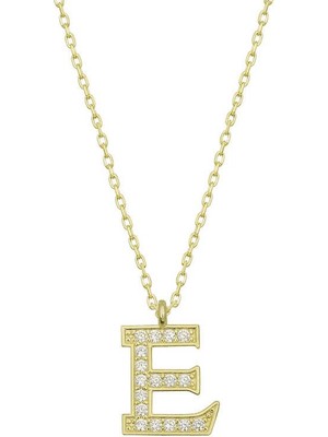 Katre46 925 Ayar Gümüş Gold E Harfi Kadın Gümüş Kolye