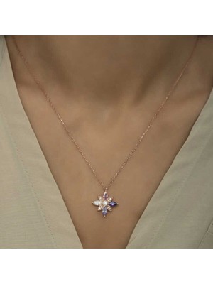 Katre46 925 Ayar Gümüş Mix Taşlı Umut Çiçeği Gümüş Kolye