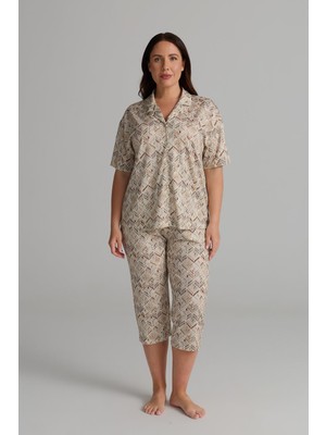 Hays Kadın Plus Size Viskon Kısa Kollu Gömlek Kapri Pijama Takımı