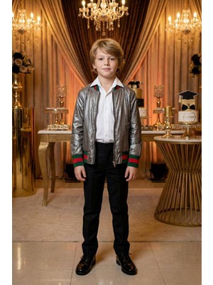 HC Kids Wear Aslan Figürlü Gri Renk Bomber Ceket Mont