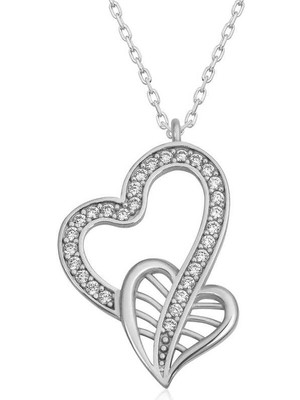 Katre46 925 Ayar Gümüş Birleşmiş Kalpler Kadın Gümüş Kolye