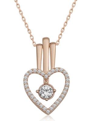 Katre46 925 Ayar Gümüş Kalpli Tek Taş Kadın Gümüş Kolye