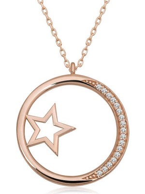 Katre46 925 Ayar Gümüş Yıldız Detaylı Halka Kadın Gümüş Kolye