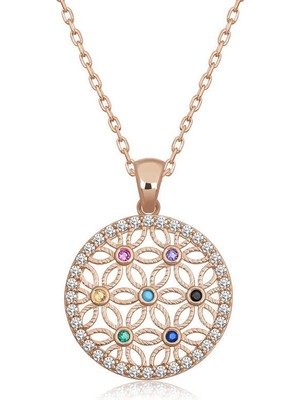 Katre46 925 Ayar Gümüş Renkli Taşlı Yaşam Çiçeği Kadın Gümüş Kolye