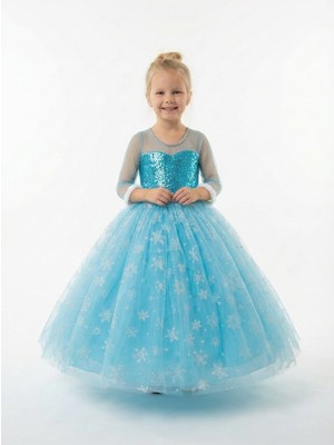 Butik Happy Kids Frozen Elsa Kostümü Uzun kollu Kız Çocuk Prenses Elbisesi - Kar Tanesi Tül Etek
