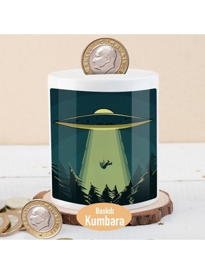 Asilmeydan Ufo Gemisine Işınlanan İnsan Para Birikim Kumbarası Seramik 27 cm Çapında Canlı Renkler