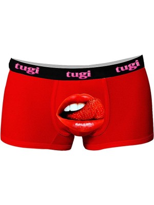Onudabunuda Baskılı Erkek Boxer Çilek Dil Desenli Komik Eğlenceli Pamuklu Likralı Rahat Kesim Kırmızı Siyah