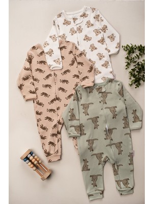 Bebek %100 Pamuklu 3'lü Patiksiz Tulum Set 9-12-18 Ay - Uyku Tulumu
