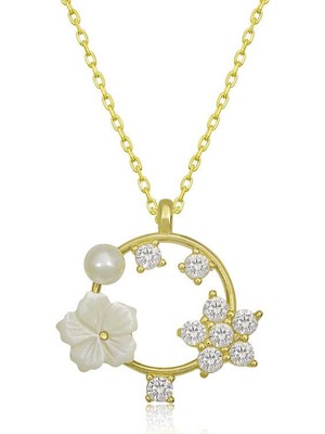 Katre46 Gümüş Gold Manolya Çiçeği Yıldız Kadın Kolye