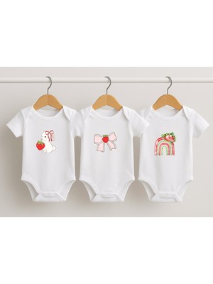 Hanova Creative Baskılı Kişiye Özel Zıbın Atle Body Çıtçıtlı  Çilek Konsept 3'lü