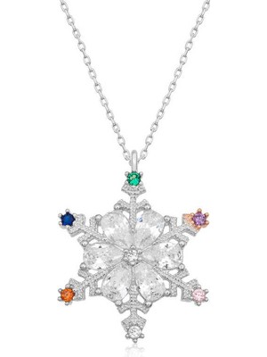 Katre46 925 Ayar Gümüş Renkli Taşlı Kar Tanesi Kadın Gümüş Kolye
