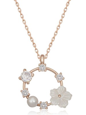 Katre46 Gümüş Rose Manolya Çiçeği Kadın Kolye