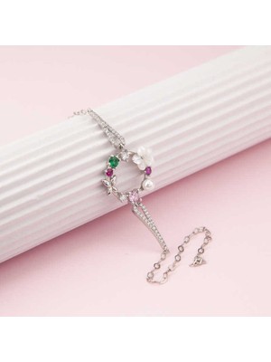 Katre46 Gümüş Renkli Manolya Çiçeği Kadın Bileklik