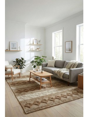 Natura El Dokuma Jüt Bohem Tarz Otantik Salon Oturma Odası Koridor Yatak Odası Natural Halı 00025A