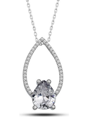 Katre46 925 Ayar Gümüş Beyaz Taşlı Damla Kadın Gümüş Kolye