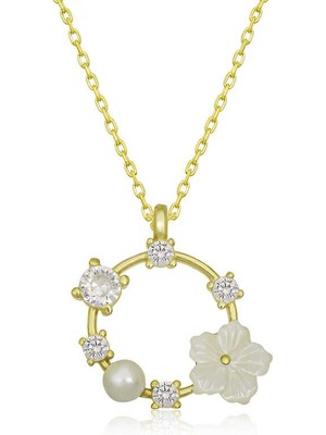 Katre46 925 Ayar Gümüş Gold Manolya Çiçeği Kadın Kolye