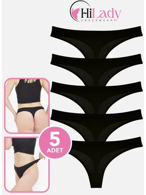 Hilady Kadın Külot Tanga 5 Li Paket Likralı Pamuklu Siyah