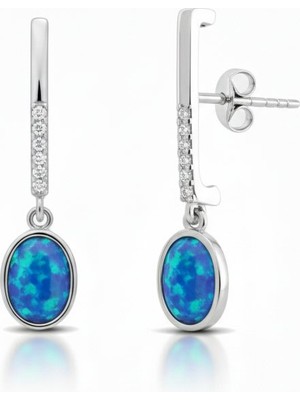 Silveranka 925 Ayar Gümüş Mavi Opal Yuvarlak Taşlı Küpe