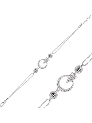 Katre46 925 Ayar Gümüş Ay Yıldız Nazar Bileklik