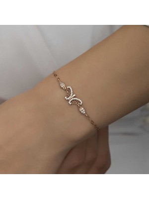 Katre46 ​925 Ayar Gümüş Rose Kelebek Kadın Bileklik