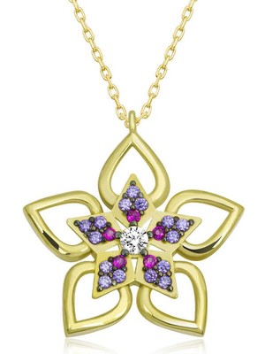 Katre46 ​gümüş Gold Çiçek Kadın Kolye