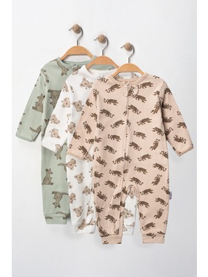 Bebek %100 Pamuklu 3'lü Patiksiz Tulum Set 9-12-18 Ay - Uyku Tulumu