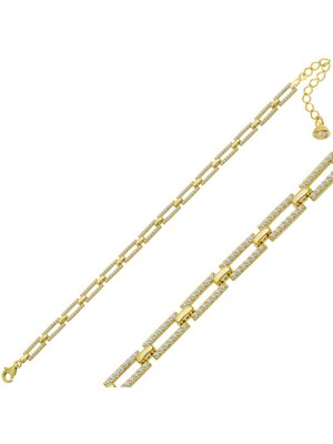 Katre46 925 Ayar Gümüş Gold Kare Taşlı Kadın Bileklik