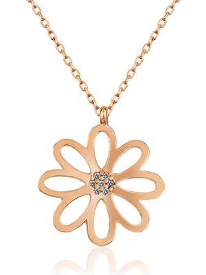 Katre46 925 Ayar Gümüş Rose Çiçek Bayan Gümüş Kolye