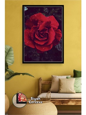 KOSS Dijital Kırmızı Gül Çiçekli Dekoratif Tablo Modern Salon ve Yatak Odası Için Çerçeveli Kanvas Tablo