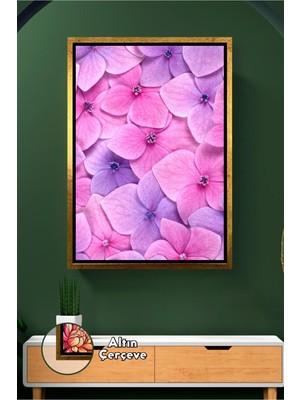KOSS Dijital Pembe Ortanca Çiçek Desenli Dekoratif Tablo Modern Salon ve Yatak Odası Için Çerçeveli Kanvas Tablo