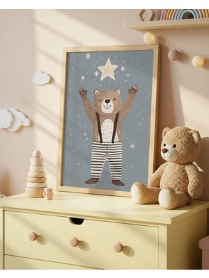 Fuart.Co Ayı ve Yıldız Dijital Baskı Posteri (Çerçevesiz) Çocuk Odası Için Poster Nufu