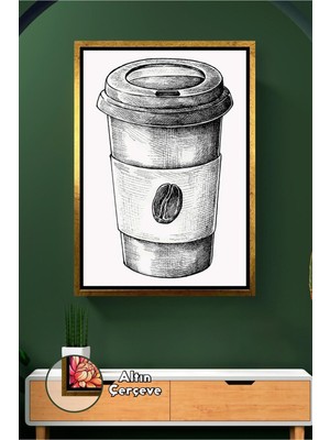 KOSS Dijital Bohem Minimal Kahve Bardağı Çizimi Çerçeveli Kanvas Tablo Modern Mutfak ve Kafe Duvar Dekoru