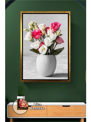 KOSS Dijital Vazoda Lisyantus Çiçek Aranjmanı Tablo Şık Salon Oturma Odası Dekoru Için Çerçeveli Kanvas Tablo